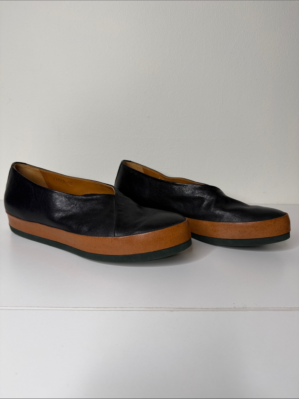 Coclico Black Leather Platform Slip-On Women’s Shoes